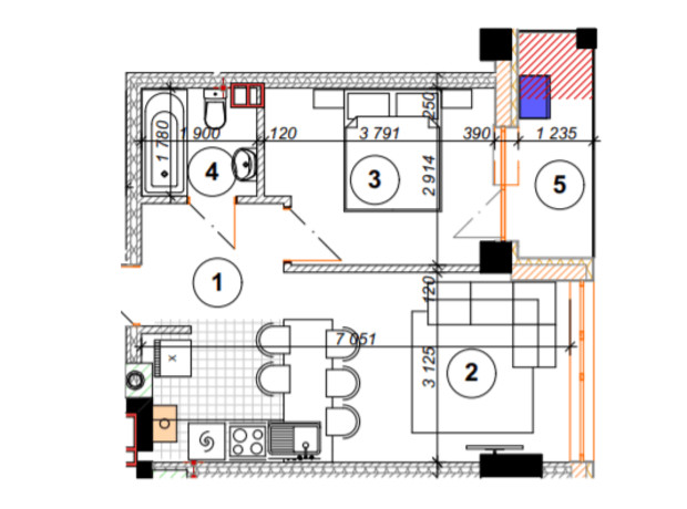 ЖК Park Residence: планировка 1-комнатной квартиры 39.6 м²