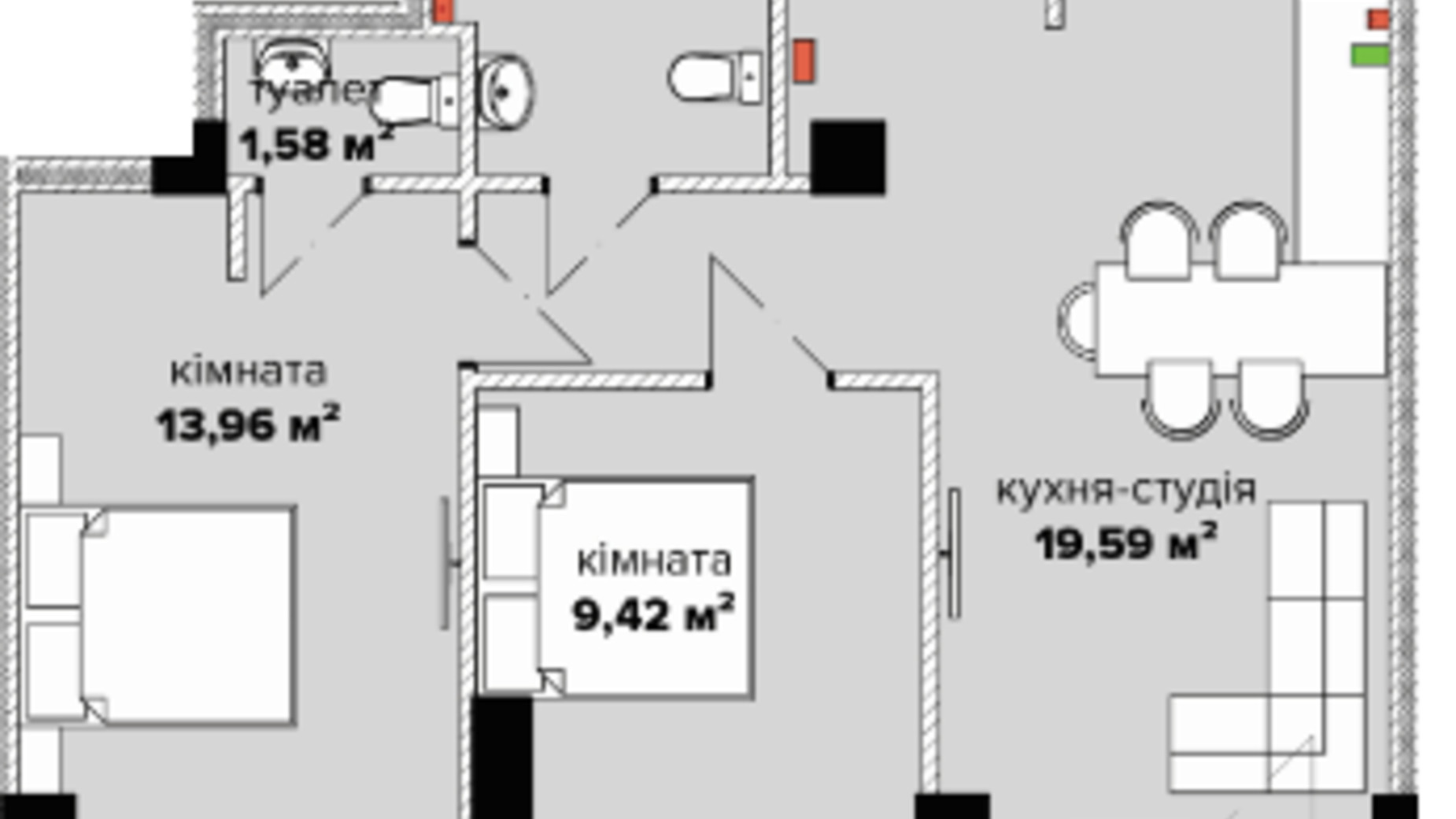 Планировка 2-комнатной квартиры в ЖК Park Residence 56.8 м², фото 364963