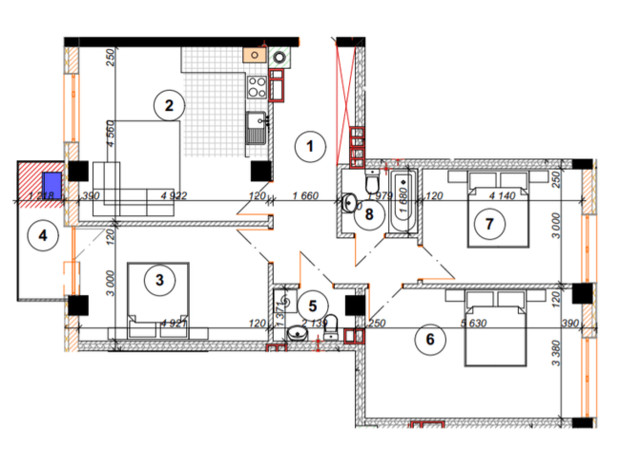 ЖК Park Residence: планировка 3-комнатной квартиры 89.6 м²