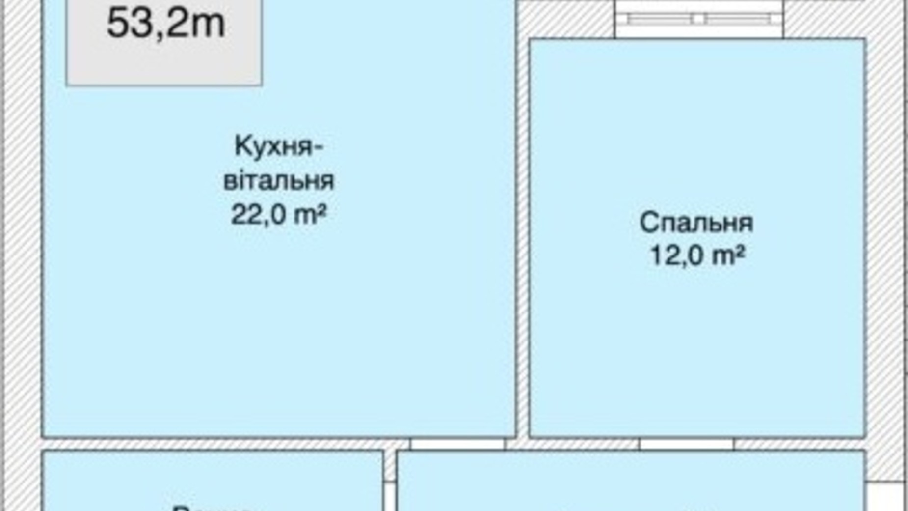 Планировка 1-комнатной квартиры в ЖК Хмельницкое шоссе, 40 53.2 м², фото 364977