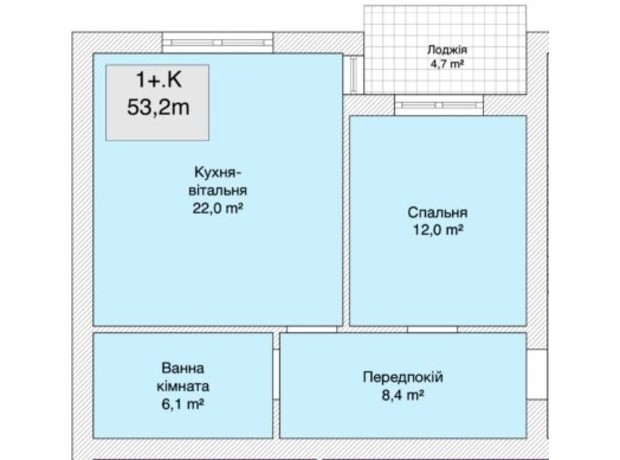 ЖК Хмельницкое шоссе, 40: планировка 1-комнатной квартиры 53.2 м²