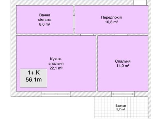 ЖК Хмельницкое шоссе, 40: планировка 1-комнатной квартиры 56.1 м²
