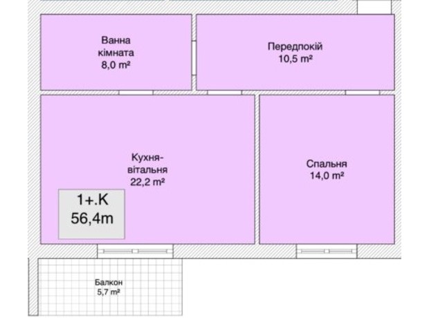 ЖК Хмельницьке шосе, 40: планування 1-кімнатної квартири 56.4 м²