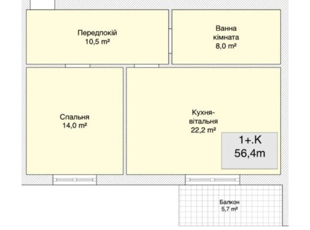 ЖК Хмельницкое шоссе, 40: планировка 1-комнатной квартиры 58.4 м²