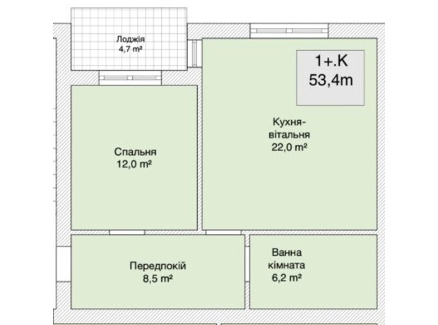 ЖК Хмельницкое шоссе, 40: планировка 1-комнатной квартиры 53.4 м²