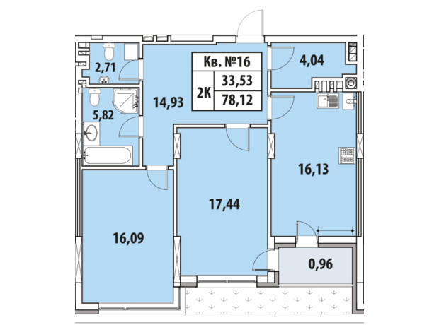 ЖК Гіацинт-Люкс: планування 2-кімнатної квартири 78.12 м²