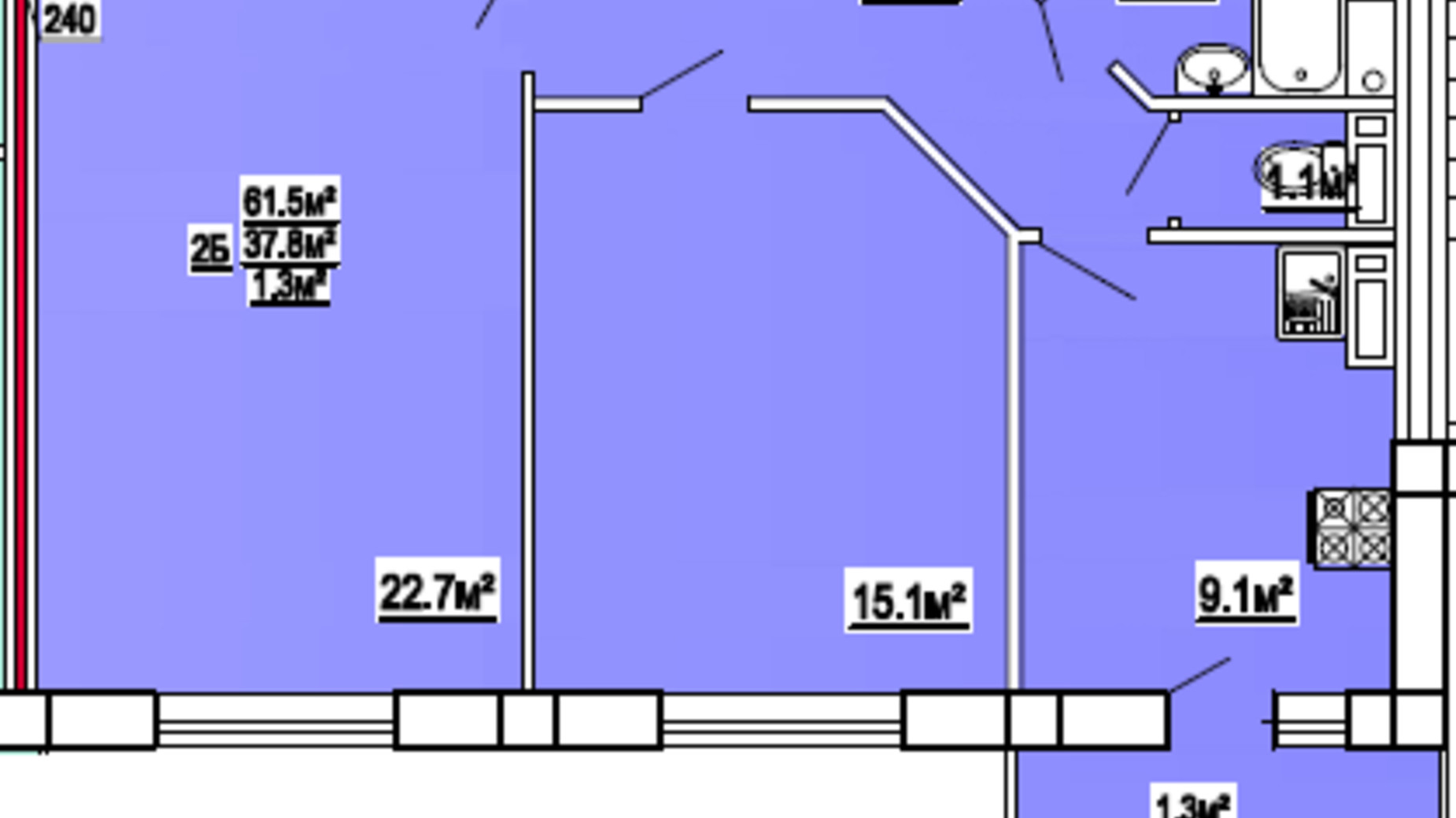 Планировка 2-комнатной квартиры в ЖК по ул. 3-й микрорайон 8 61.5 м², фото 365097