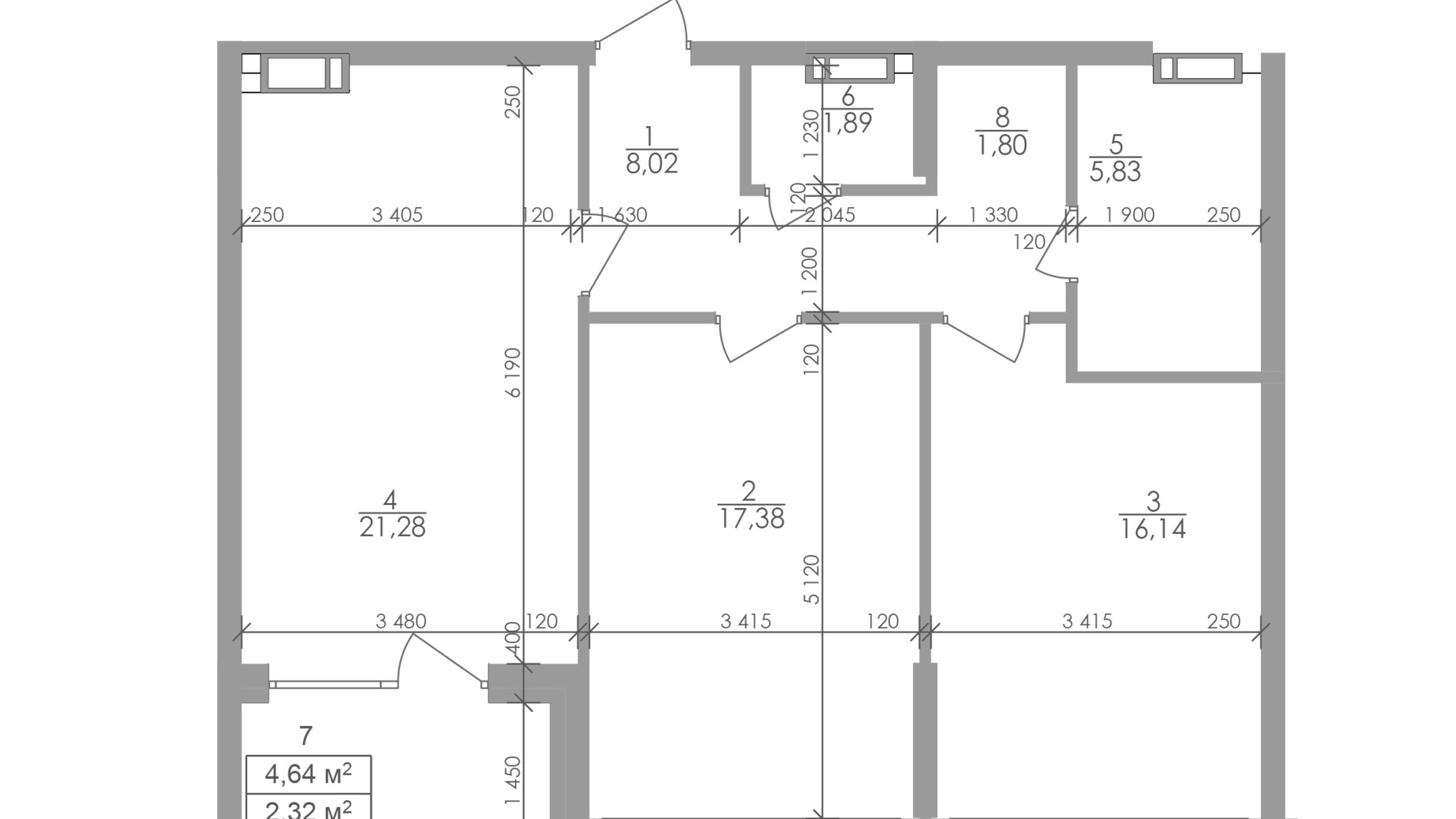 Планування 2-кімнатної квартири в ЖК Greenville на Печерську 74.7 м², фото 365146