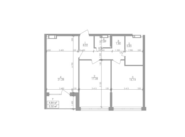 ЖК Greenville на Печерске: планировка 2-комнатной квартиры 74.7 м²