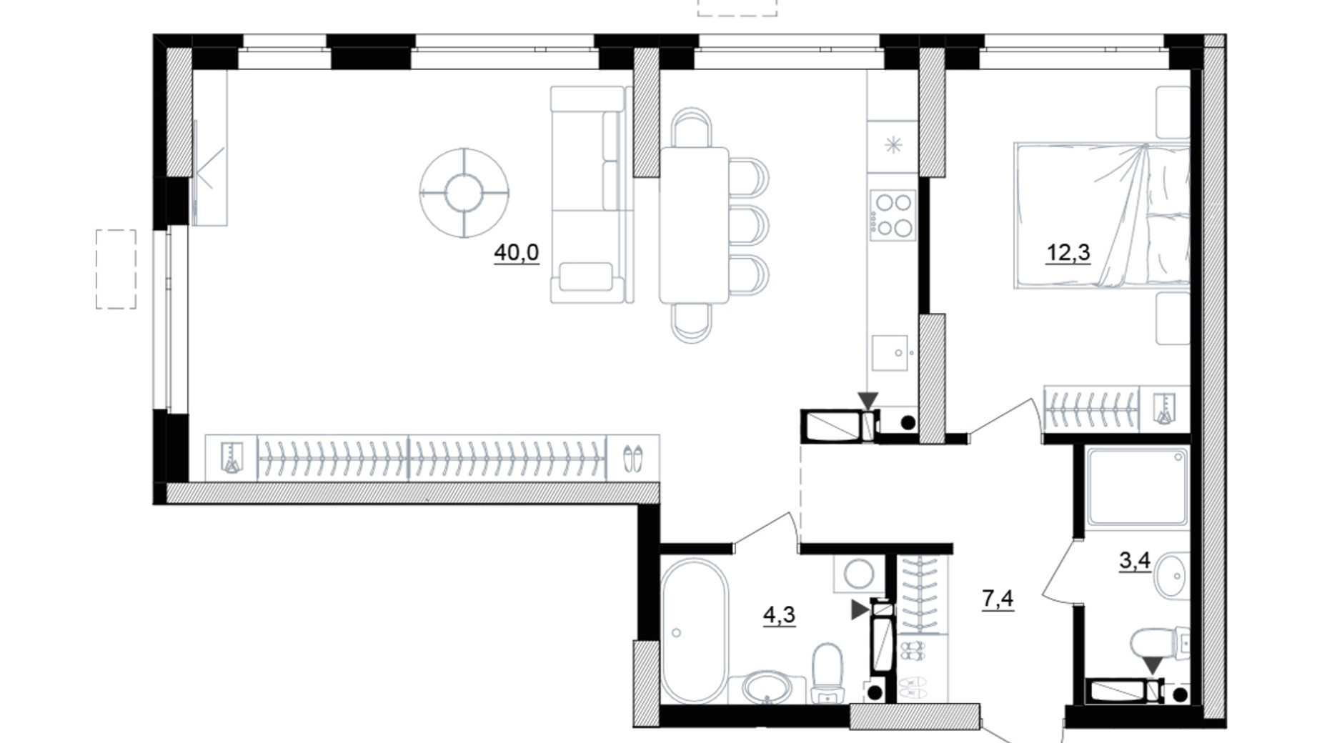 Планування 1-кімнатної квартири в ЖК Kub29 67.2 м², фото 365202