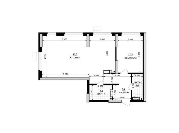 ЖК Kub29: планировка 1-комнатной квартиры 67.2 м²