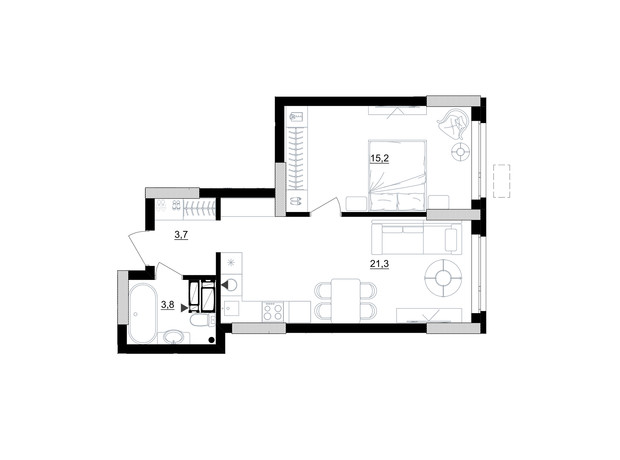 ЖК Kub29: планировка 1-комнатной квартиры 52.6 м²