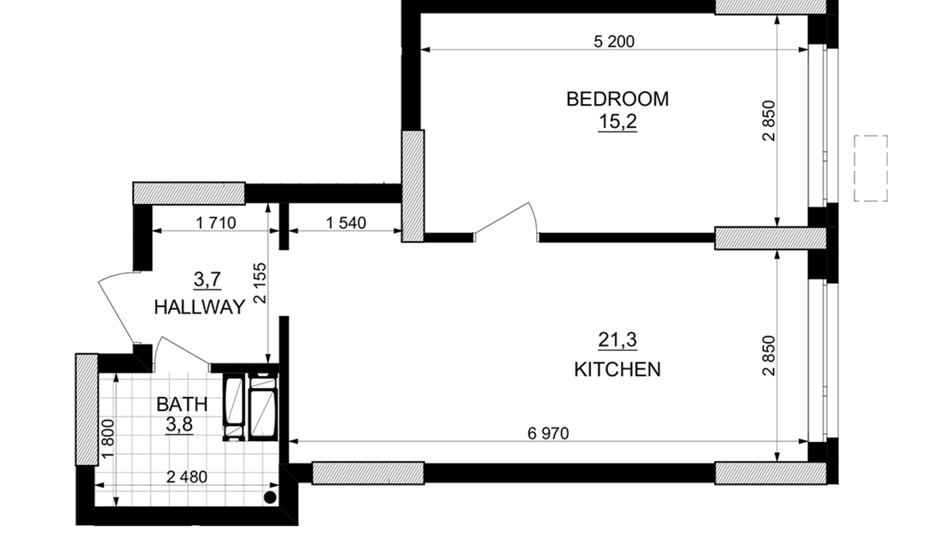 Планування 1-кімнатної квартири в ЖК Kub29 52.6 м², фото 365210