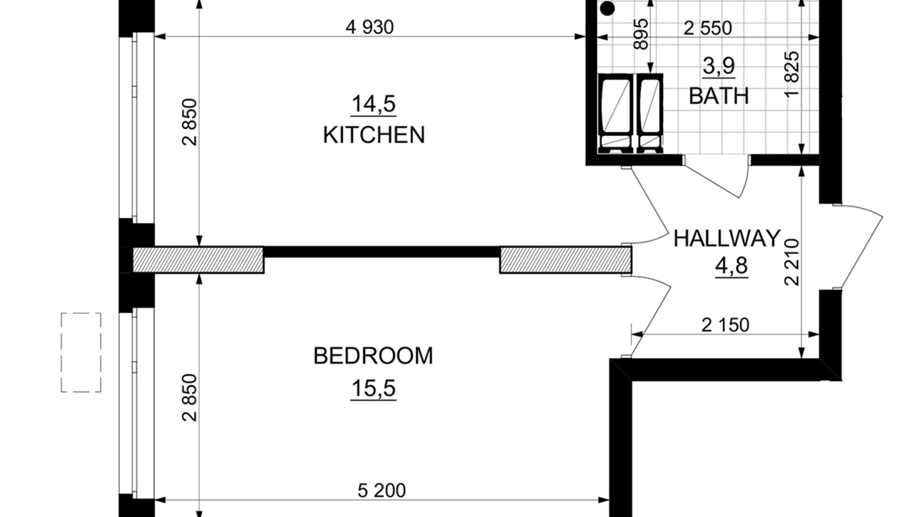 Планування 1-кімнатної квартири в ЖК Kub29 38.7 м², фото 365221