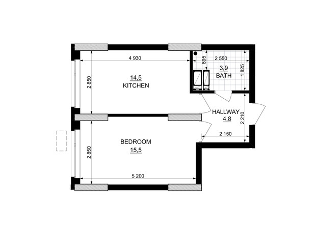 ЖК Kub29: планировка 1-комнатной квартиры 38.7 м²