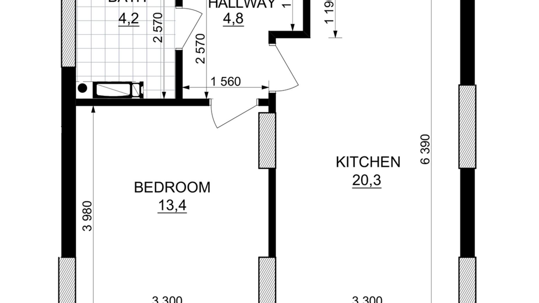 Планировка 1-комнатной квартиры в ЖК Kub29 42.7 м², фото 365227