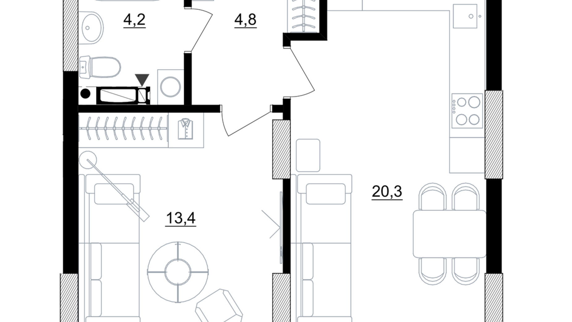 Планировка 1-комнатной квартиры в ЖК Kub29 42.7 м², фото 365228