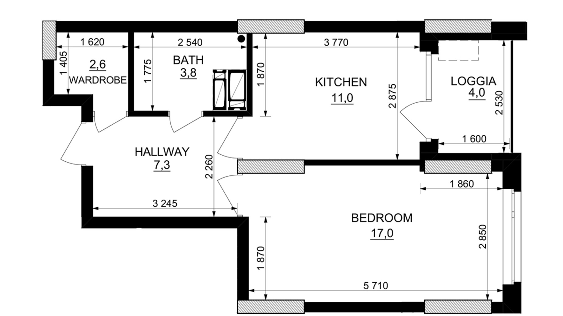 Планировка 1-комнатной квартиры в ЖК Kub29 43.7 м², фото 365233