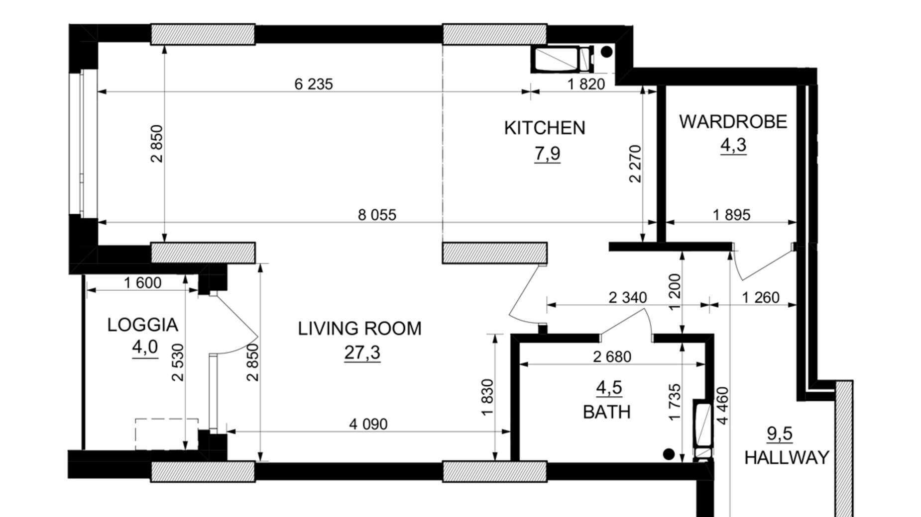 Планировка 1-комнатной квартиры в ЖК Kub29 55.5 м², фото 365236