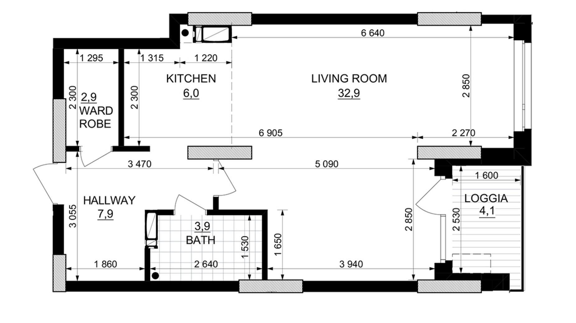 Планування 1-кімнатної квартири в ЖК Kub29 55.3 м², фото 365243