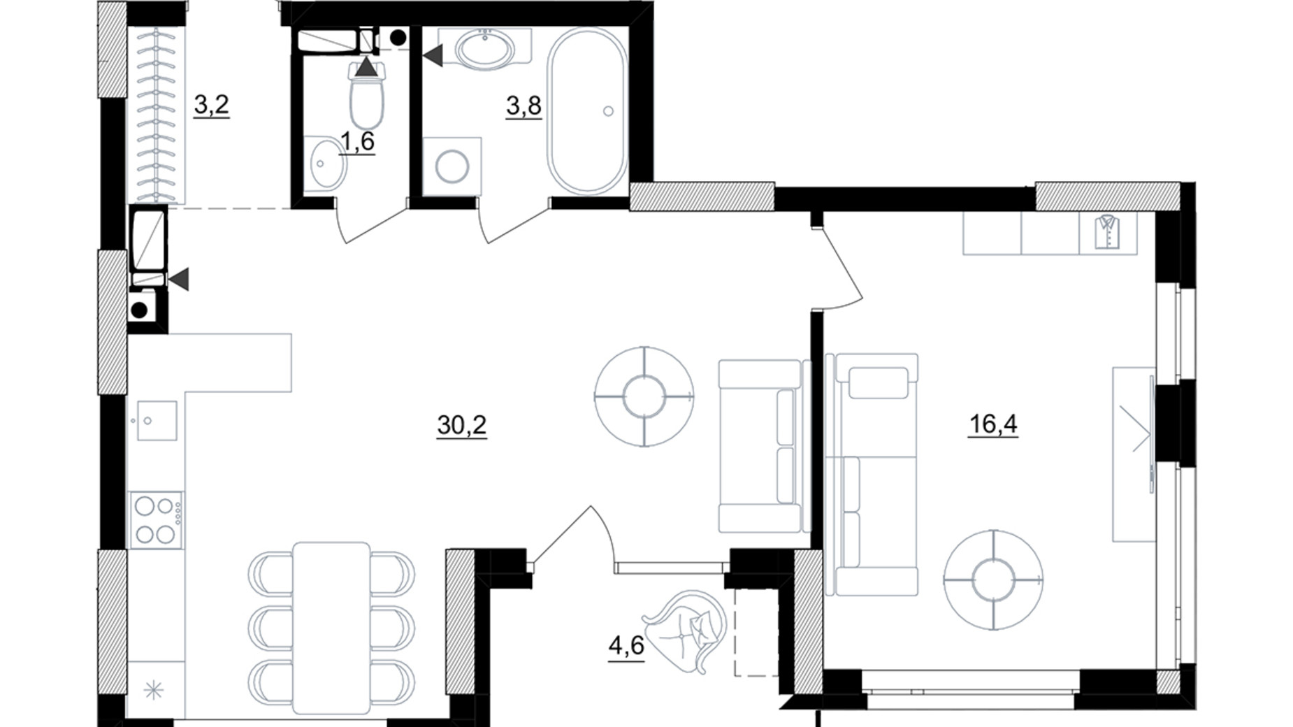 Планировка 1-комнатной квартиры в ЖК Kub29 57.7 м², фото 365248