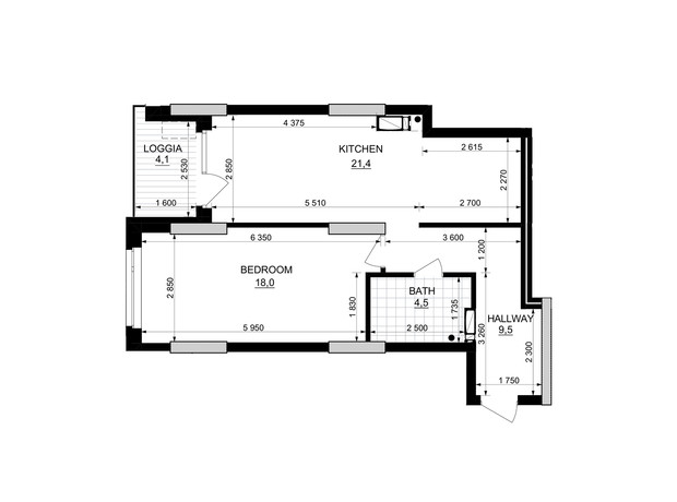 ЖК Kub29: планировка 1-комнатной квартиры 55.5 м²