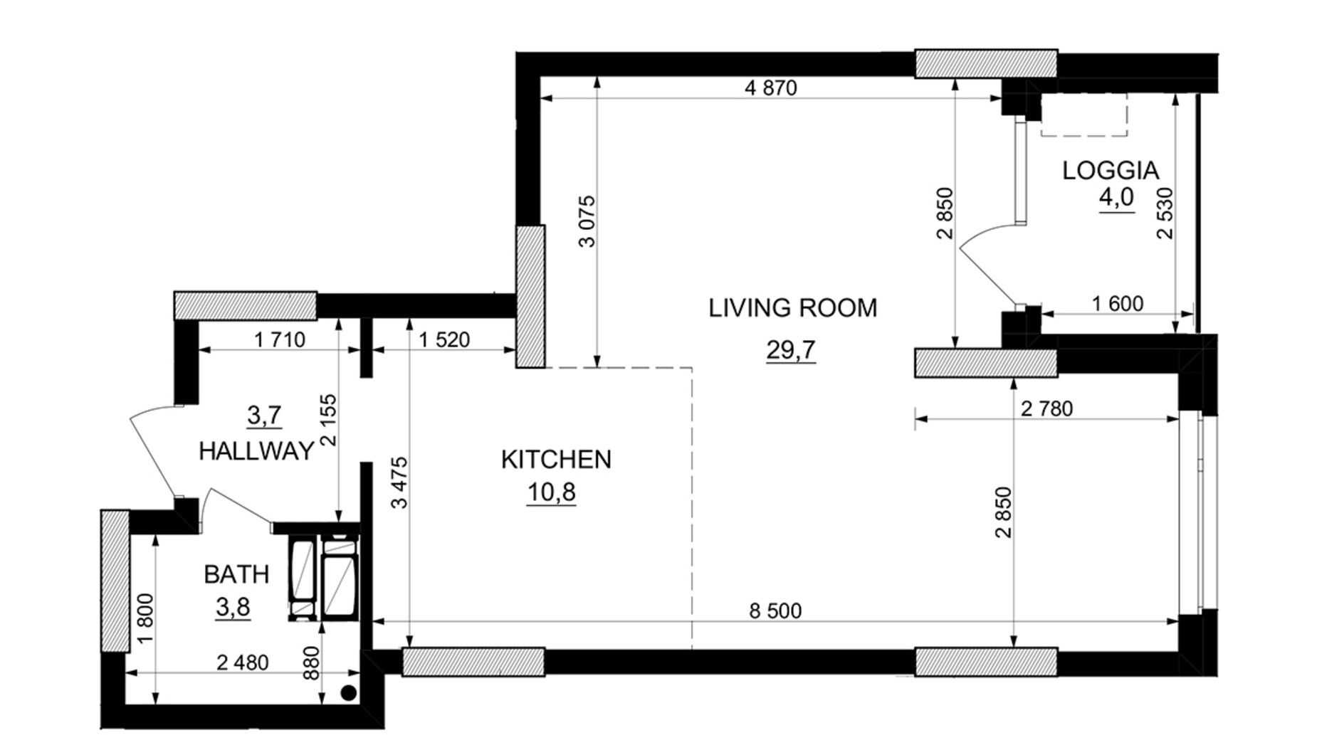 Планування 1-кімнатної квартири в ЖК Kub29 50.1 м², фото 365256