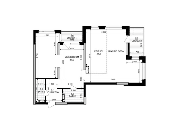 ЖК Kub29: планировка 1-комнатной квартиры 92.9 м²