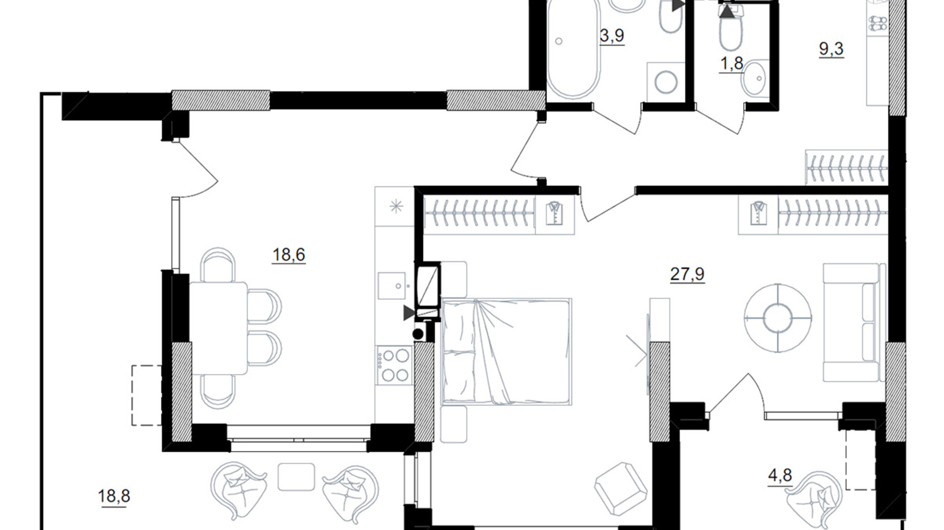 Планировка 1-комнатной квартиры в ЖК Kub29 73.3 м², фото 365266