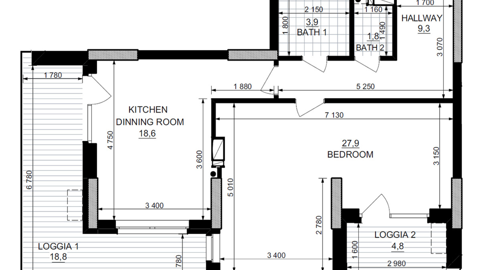 Планування 1-кімнатної квартири в ЖК Kub29 73.3 м², фото 365267