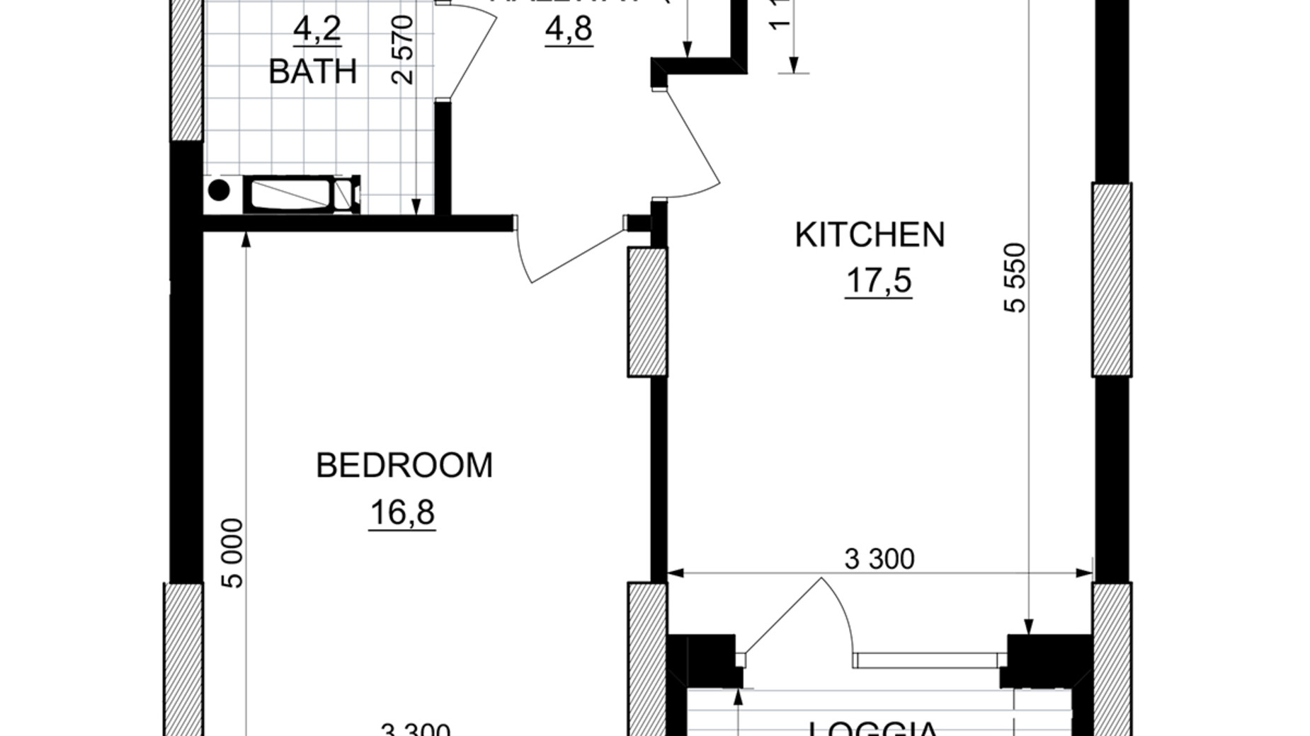 Планировка 1-комнатной квартиры в ЖК Kub29 45.7 м², фото 365269