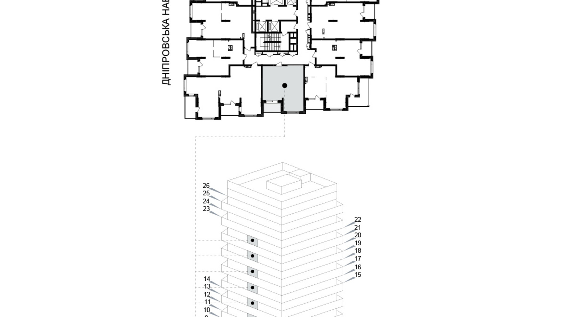 Планування 1-кімнатної квартири в ЖК Kub29 46 м², фото 365271