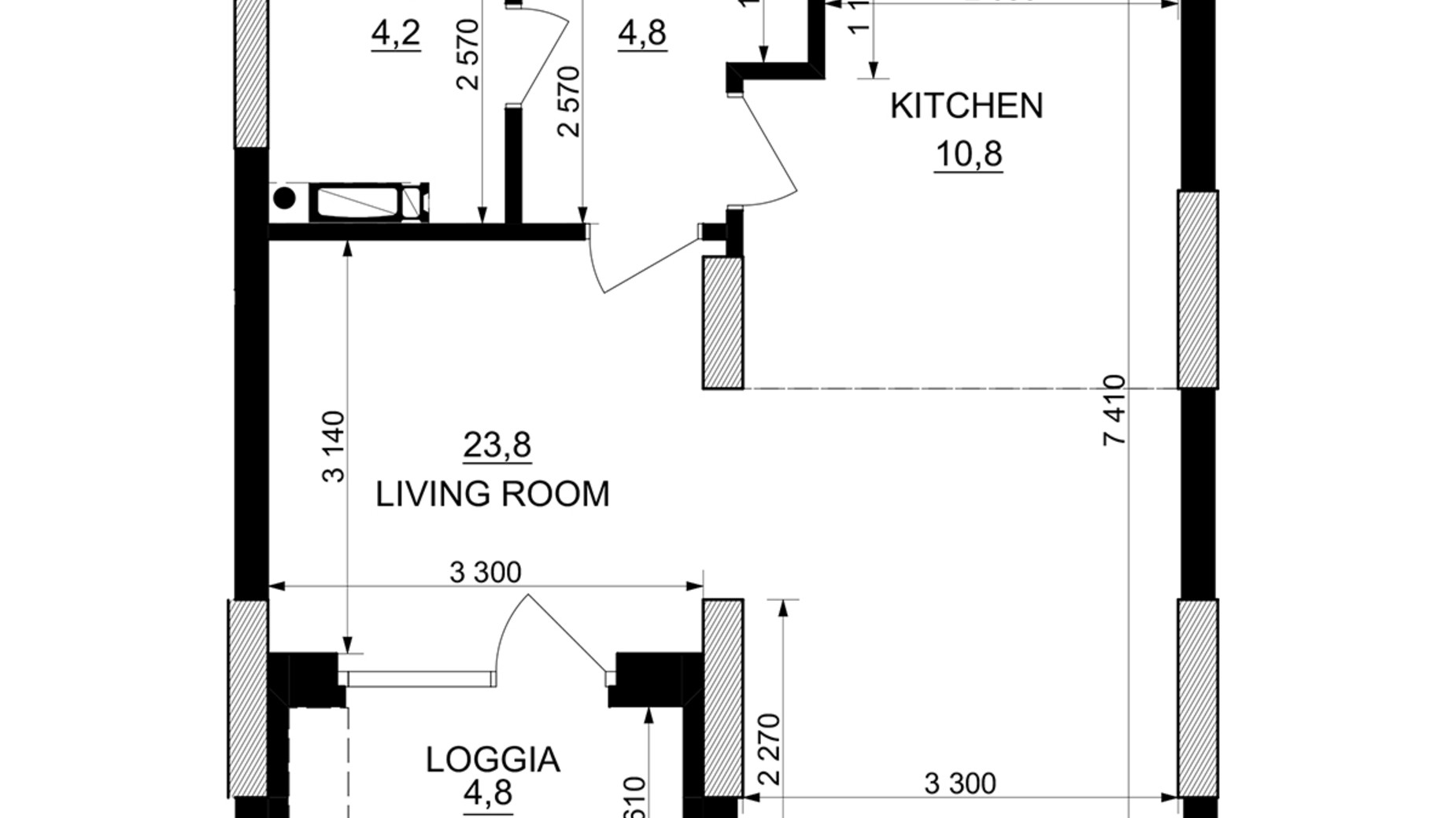 Планування 1-кімнатної квартири в ЖК Kub29 46 м², фото 365273