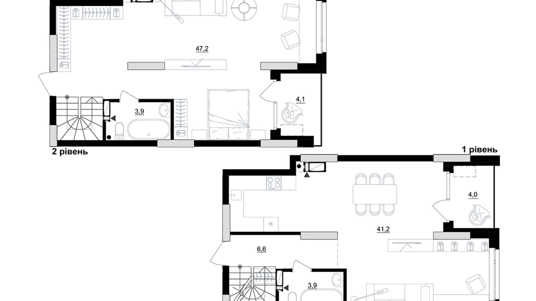 Планировка много­уровневой квартиры в ЖК Kub29 105.7 м², фото 365281