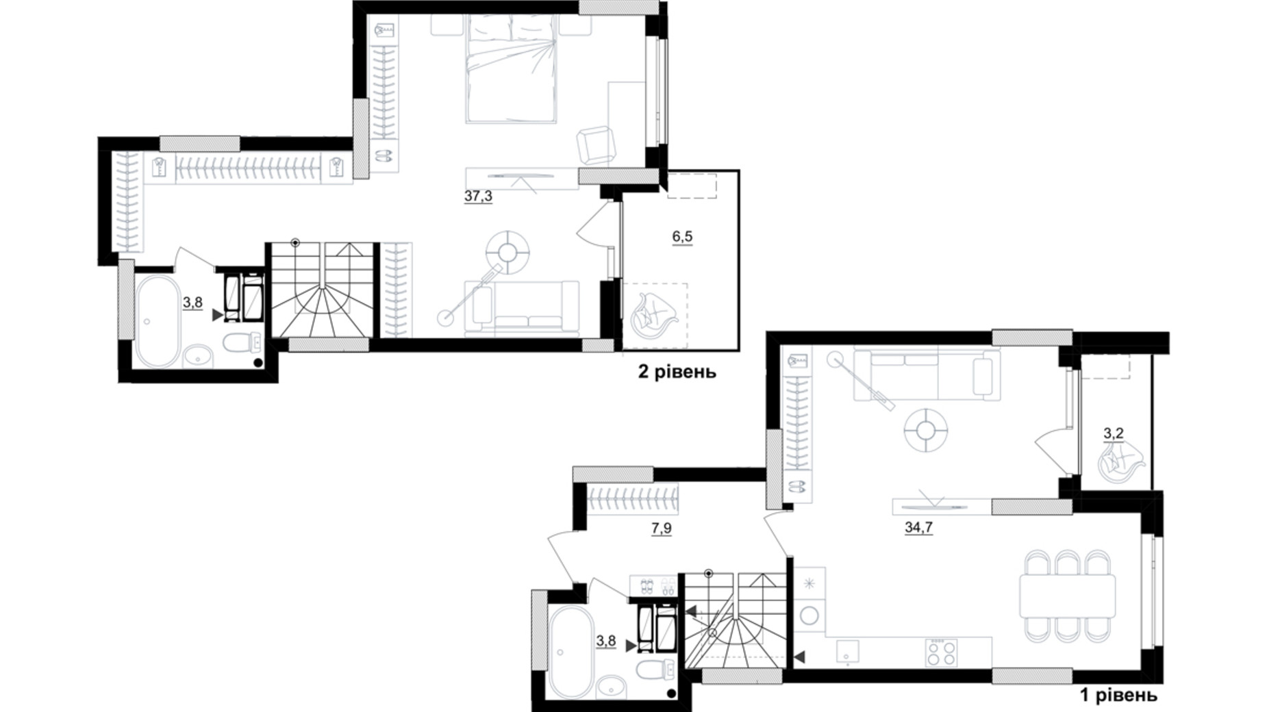 Планування багато­рівневої квартири в ЖК Kub29 91.5 м², фото 365288