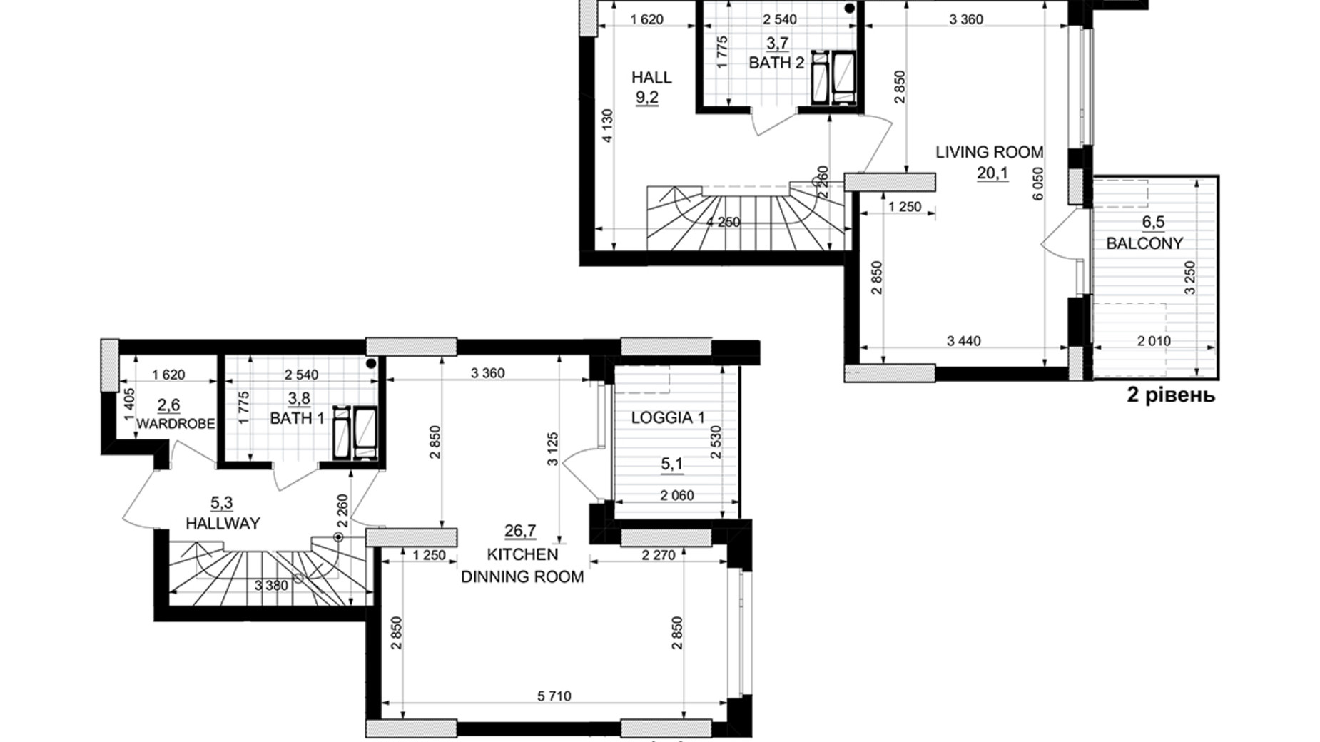 Планування багато­рівневої квартири в ЖК Kub29 75.9 м², фото 365294