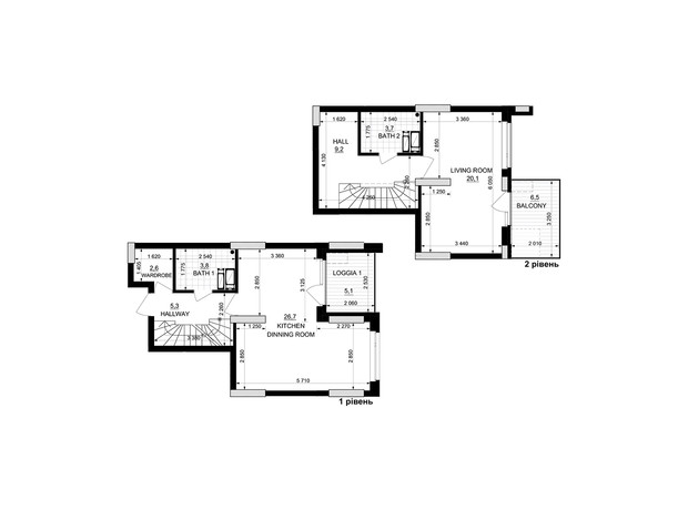ЖК Kub29: планування 1-кімнатної квартири 75.9 м²