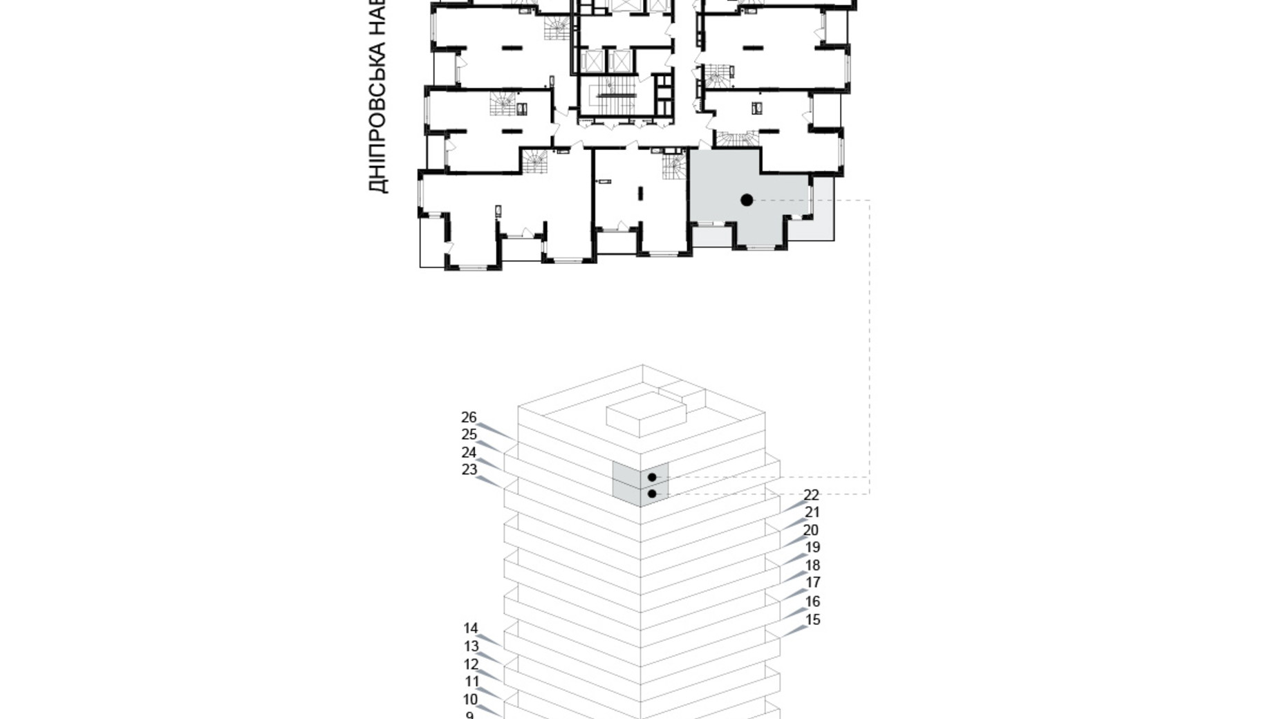 Планировка много­уровневой квартиры в ЖК Kub29 84.9 м², фото 365295