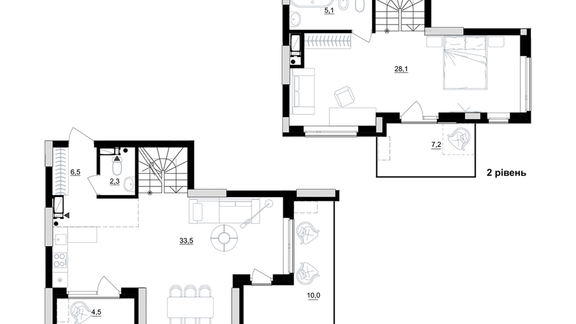 Планировка много­уровневой квартиры в ЖК Kub29 84.9 м², фото 365296