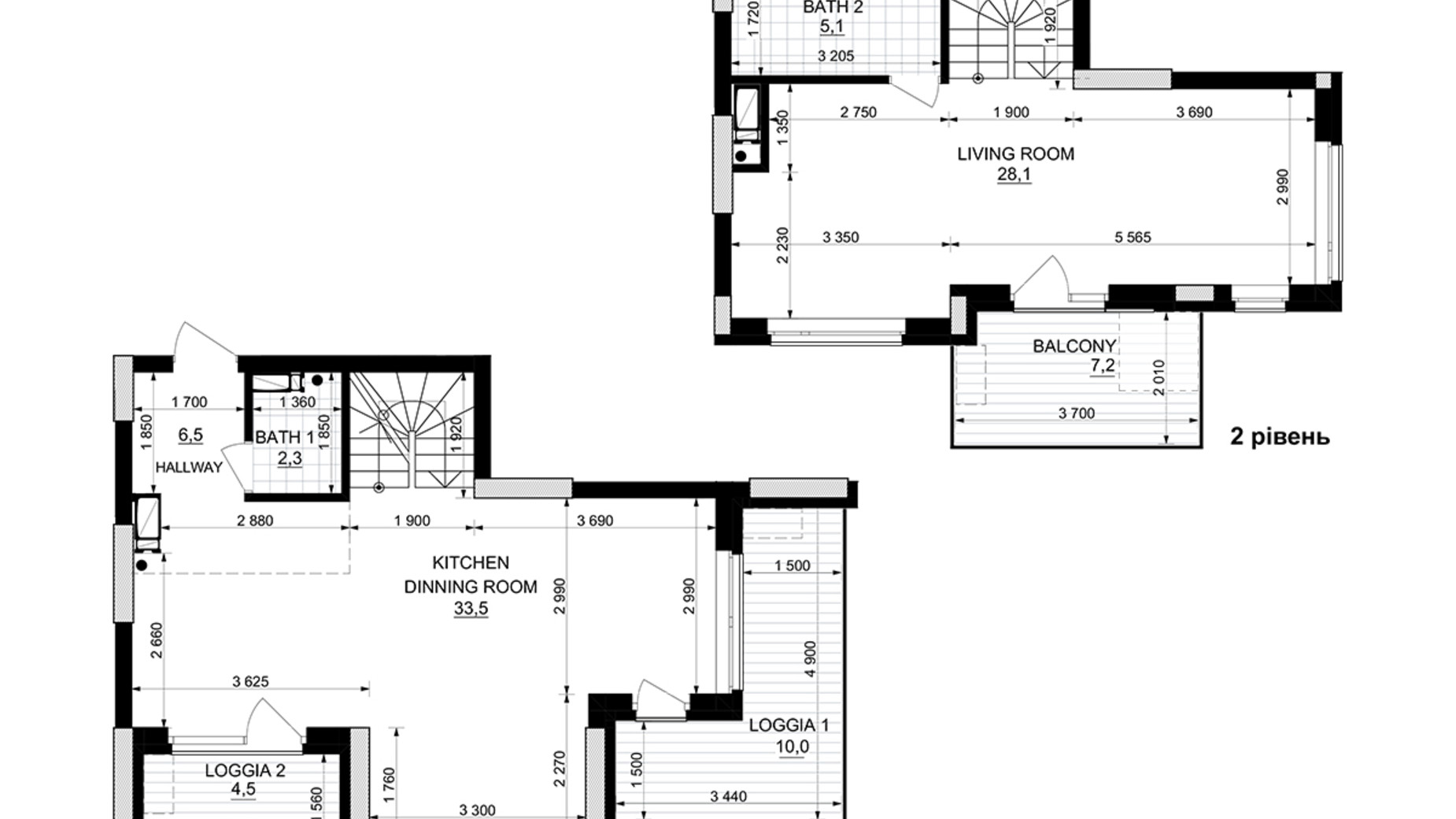 Планування багато­рівневої квартири в ЖК Kub29 84.9 м², фото 365297