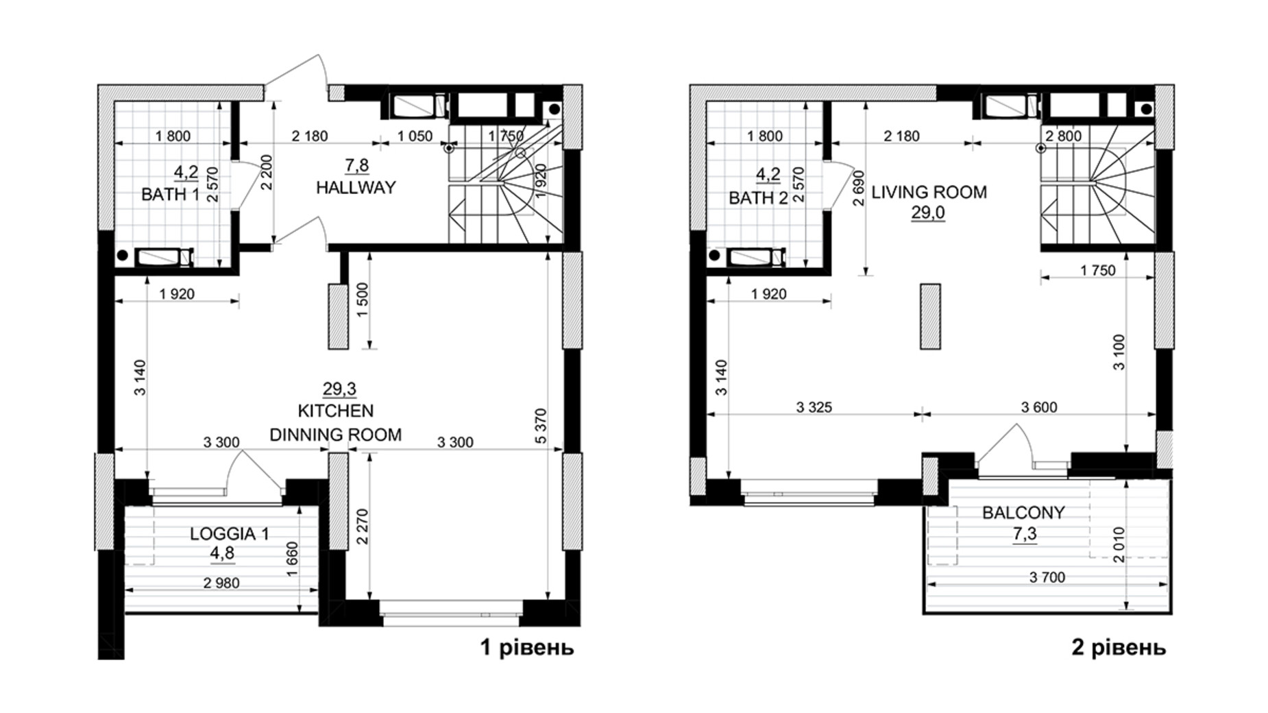 Планування багато­рівневої квартири в ЖК Kub29 79.1 м², фото 365298