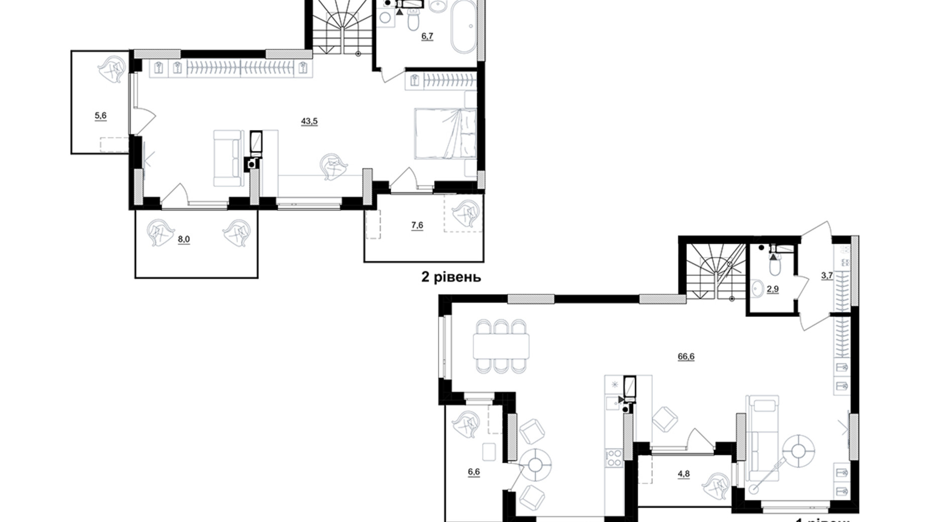 Планировка много­уровневой квартиры в ЖК Kub29 135.5 м², фото 365302