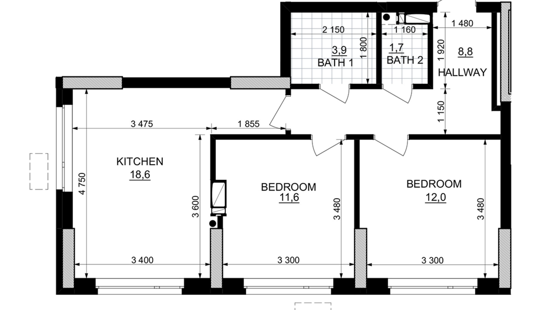 Планировка 2-комнатной квартиры в ЖК Kub29 57.1 м², фото 365309