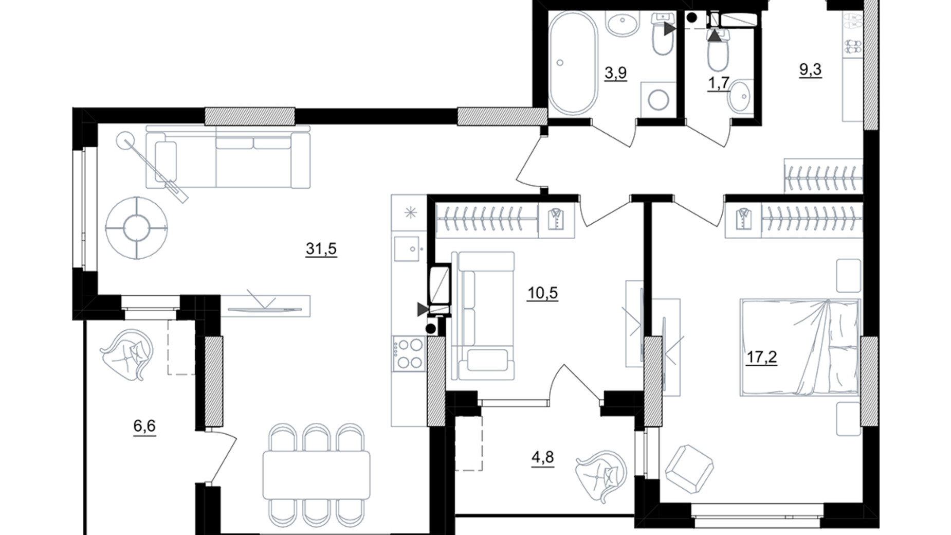 Планировка 2-комнатной квартиры в ЖК Kub29 79.8 м², фото 365317