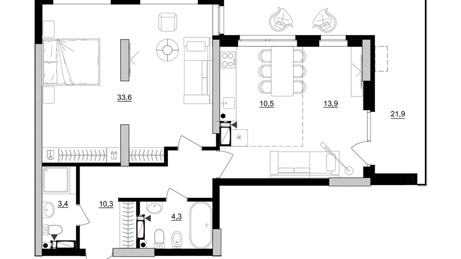 Планировка 2-комнатной квартиры в ЖК Kub29 86.7 м², фото 365321