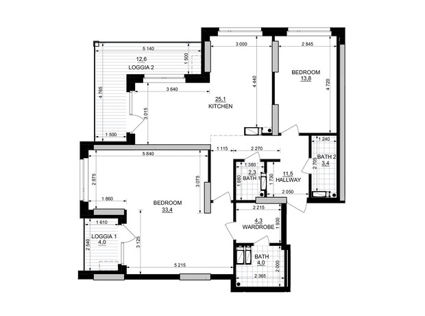 ЖК Kub29: планування 2-кімнатної квартири 106.2 м²