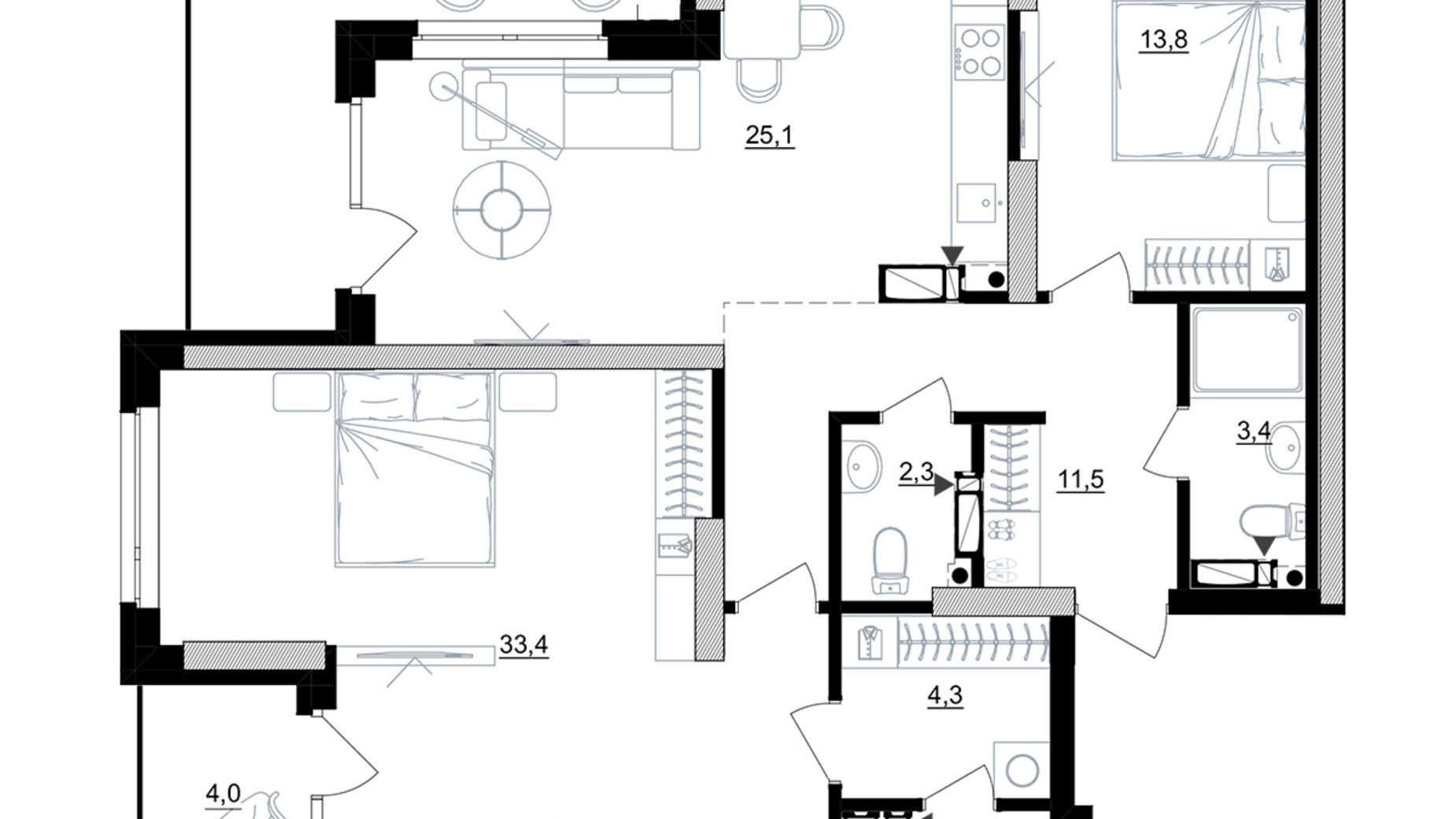 Планировка 2-комнатной квартиры в ЖК Kub29 106.2 м², фото 365324