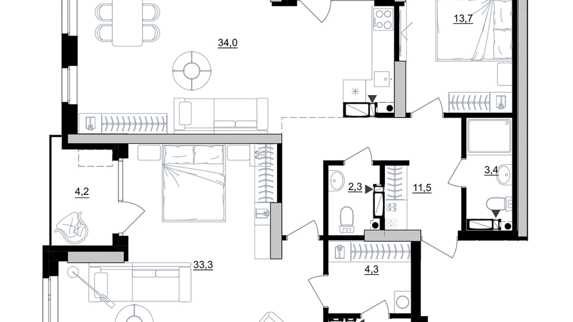 Планировка 2-комнатной квартиры в ЖК Kub29 111 м², фото 365326