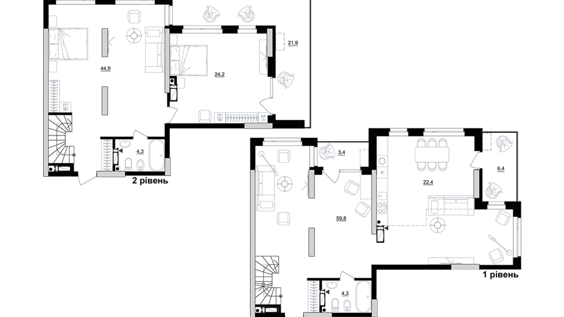 Планування багато­рівневої квартири в ЖК Kub29 175.4 м², фото 365328