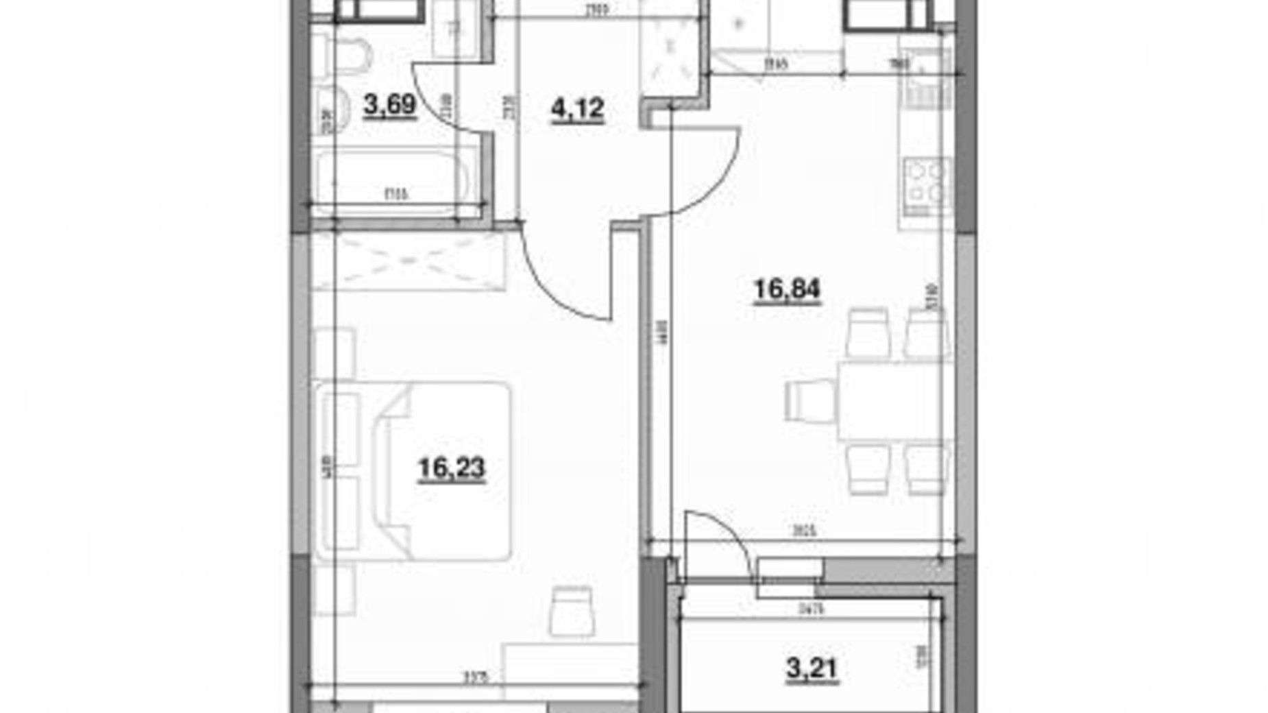 Планировка 1-комнатной квартиры в ЖК Ok'Land 44.09 м², фото 365466